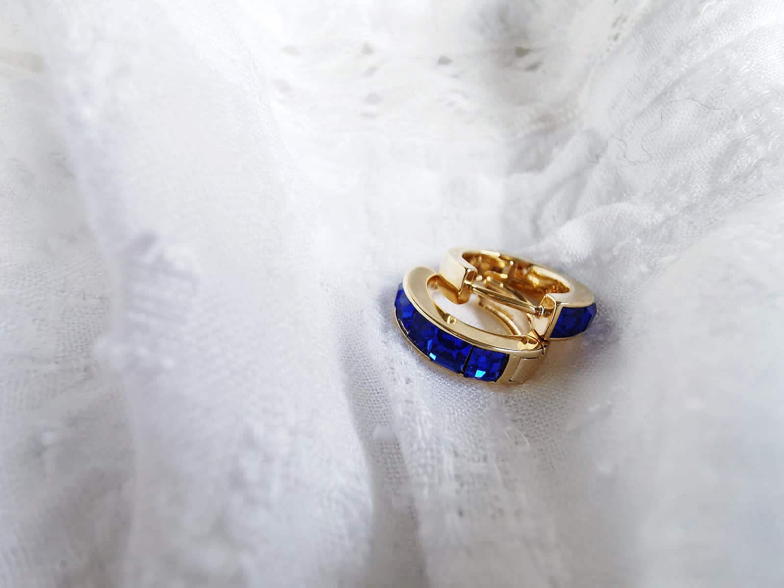 September Birthstone Hoops Earrings: CZ Crystal Gold Sapphire Huggies, Minimalist Jewellery for Woman