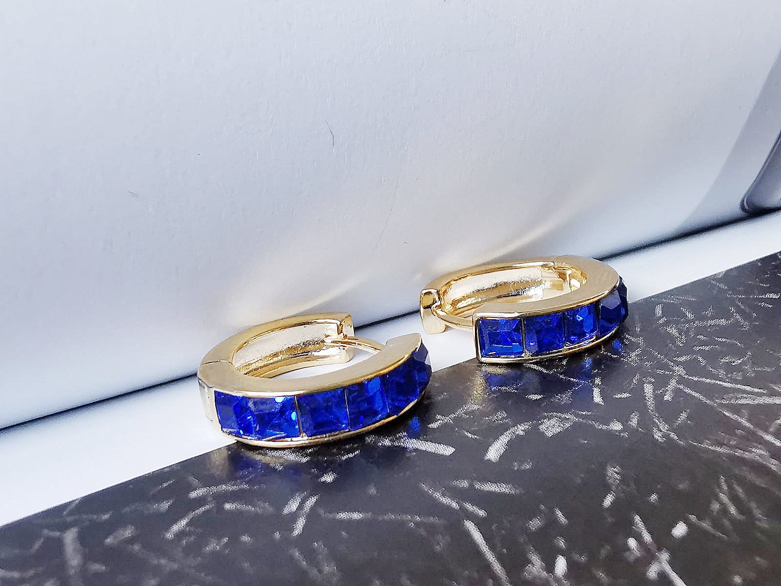 September Birthstone Hoops Earrings: CZ Crystal Gold Sapphire Huggies, Minimalist Jewellery for Woman