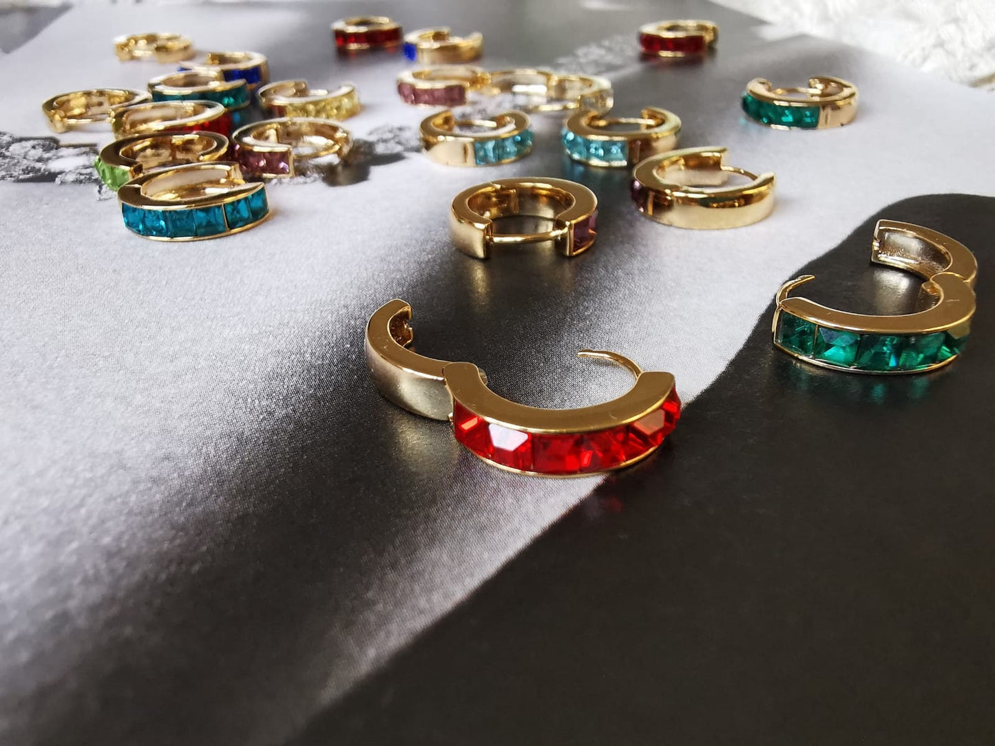 Gold October Birthstone Earrings: Rose Quartz Swarovski Crystal Huggies, Minimalist Jewellery for Woman