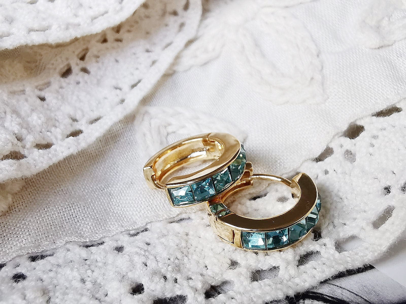 March Birthstone Earrings: Aqua CZ Crystal Hoops, Gold Plated Birthday Jewellery