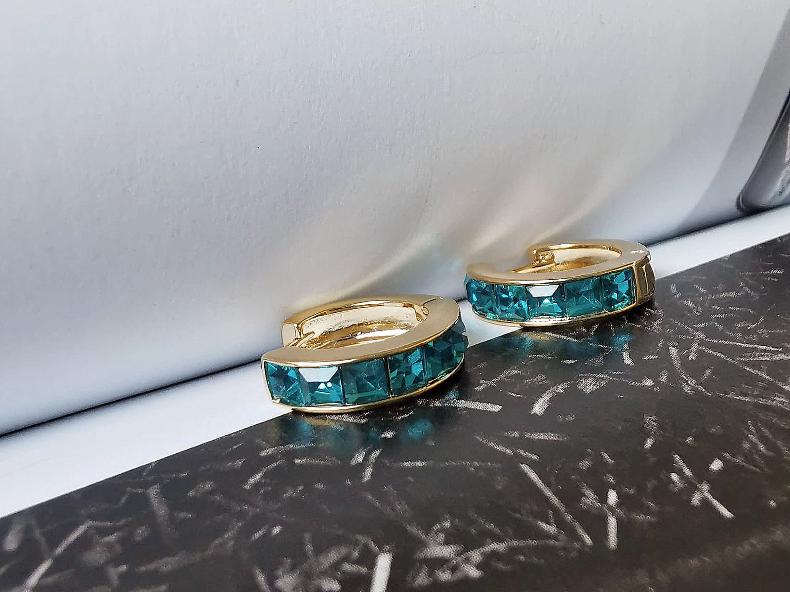 March Birthstone Earrings: Aqua CZ Crystal Hoops, Gold Plated Birthday Jewellery