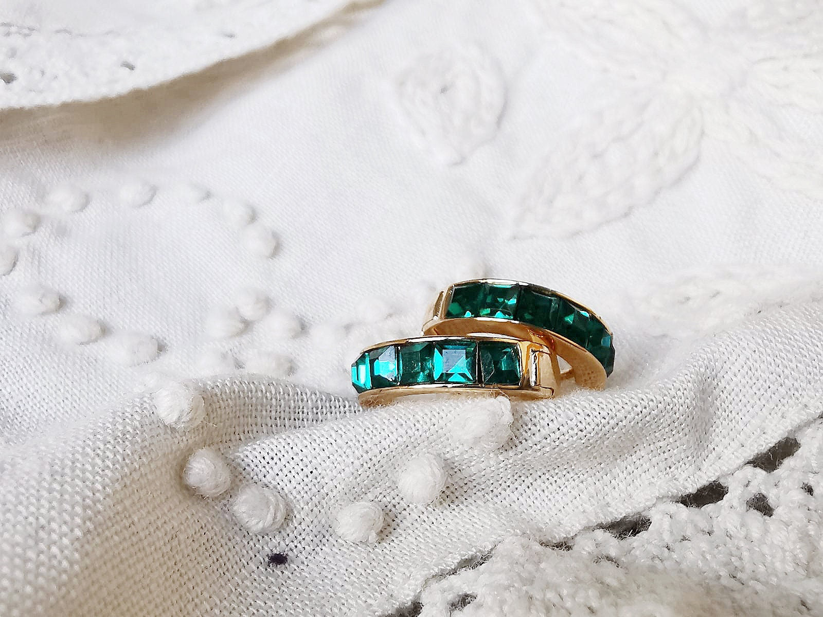 Gold May Birthstone Earrings: Swarovski Emerald Crystal Hoops, Minimalist Huggies for Everyday Wear