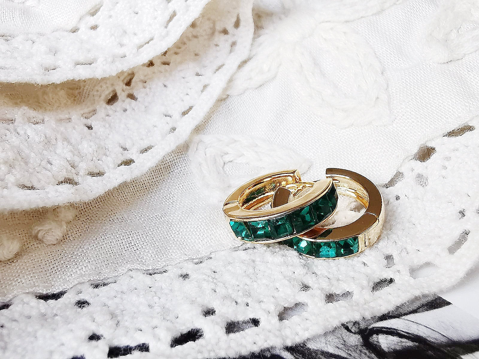 Gold May Birthstone Earrings: Swarovski Emerald Crystal Hoops, Minimalist Huggies for Everyday Wear