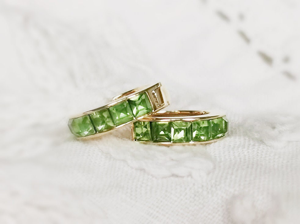 August Birthstone Earrings: Peridot Swarovski Crystal Hoops, 18ct Gold Plated Huggies for Woman