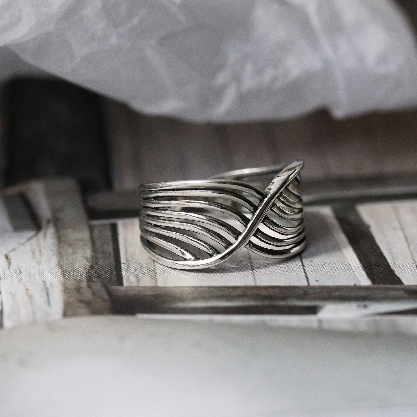 Chunky Multi Layer Wave Wrap Ring in Sterling Silver, Adjustable/Resizable Open Band Ring, Vintage Statement Ring, Valentines Gift for Her,