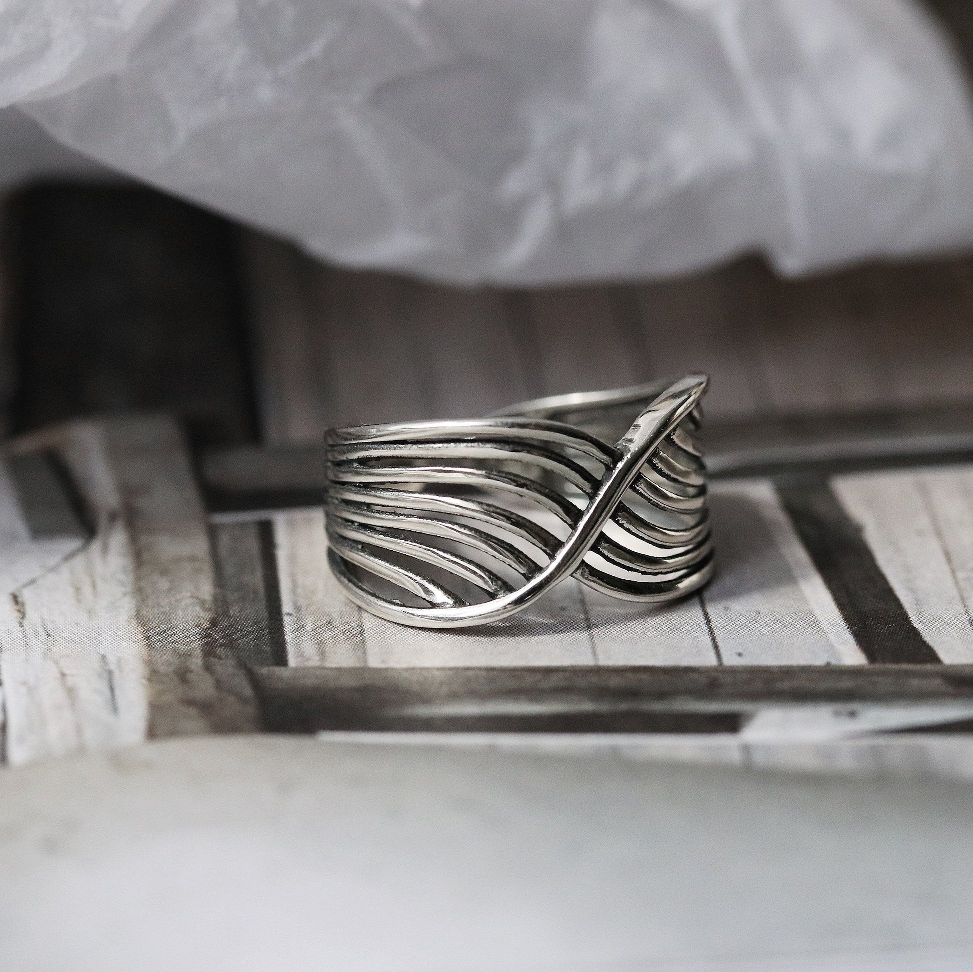 Chunky Multi Layer Wave Wrap Ring in Sterling Silver, Adjustable/Resizable Open Band Ring, Vintage Statement Ring, Valentines Gift for Her,