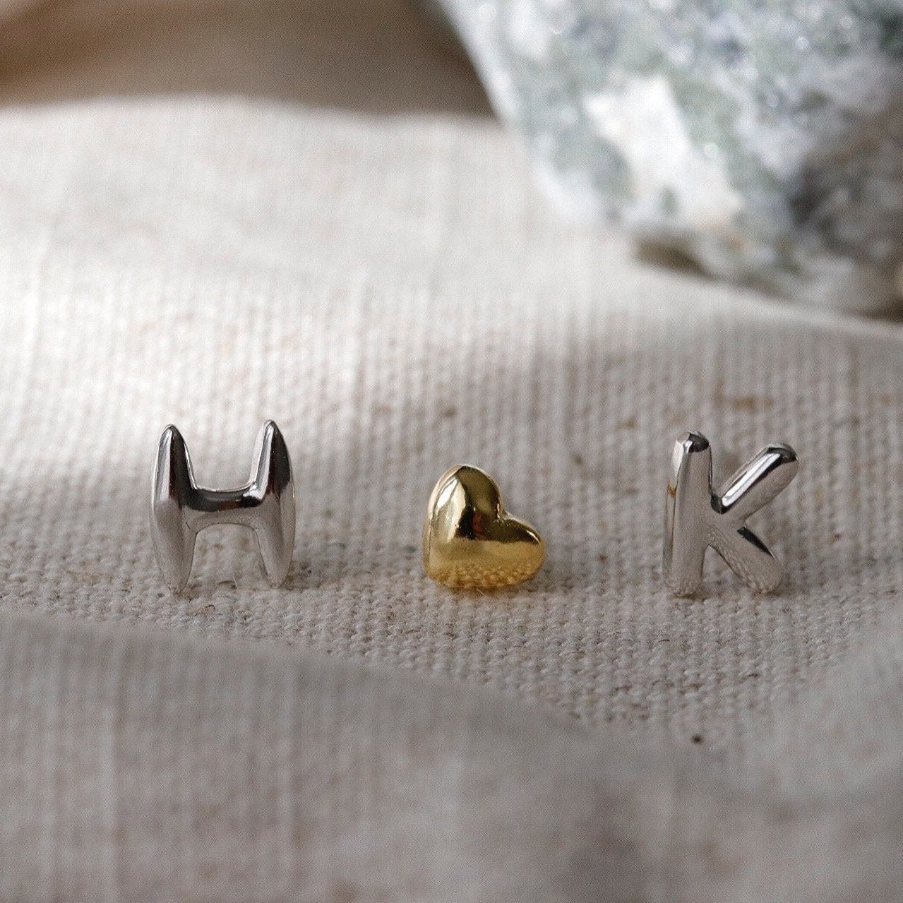 Heart Initial Earrings, 925 Silver Alphabet Earrings, Personalized Gift for her, Friendship Gift Bestie, Gold Silver Initials, Minimalist