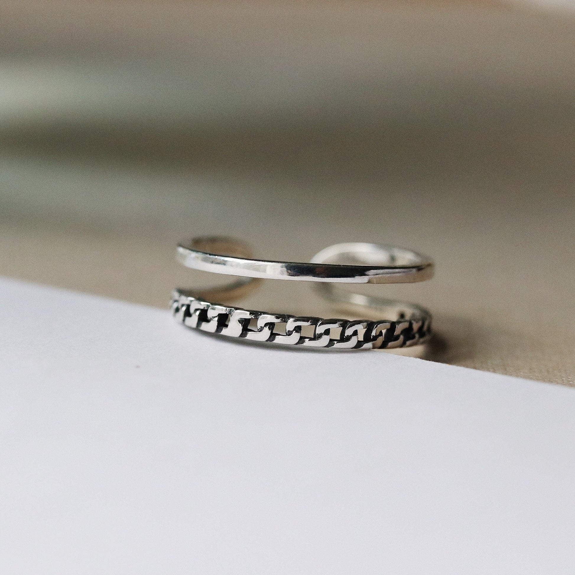 Double Line Band Open Ring in Sterling Silver, 925 Silver Classic Geographic Ring, Adjustable Ring Band Ring, Resizable Ring, Gift for Her