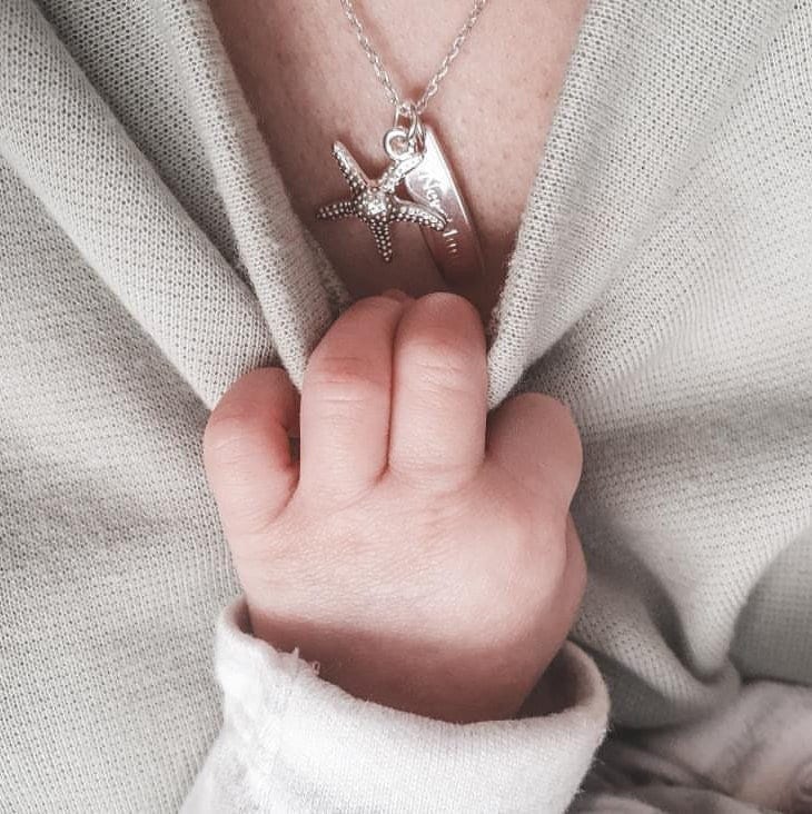Sterling Silver Starfish Necklace: New Mum Charm, Birthstone Pendant