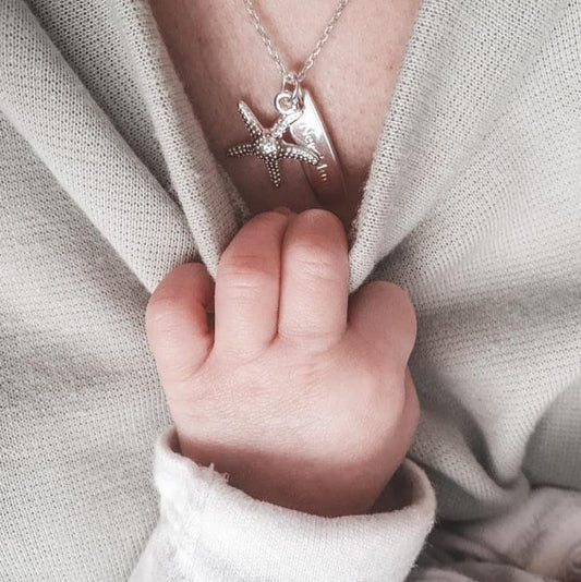 Sterling Silver Starfish Necklace: New Mum Charm, Birthstone Pendant