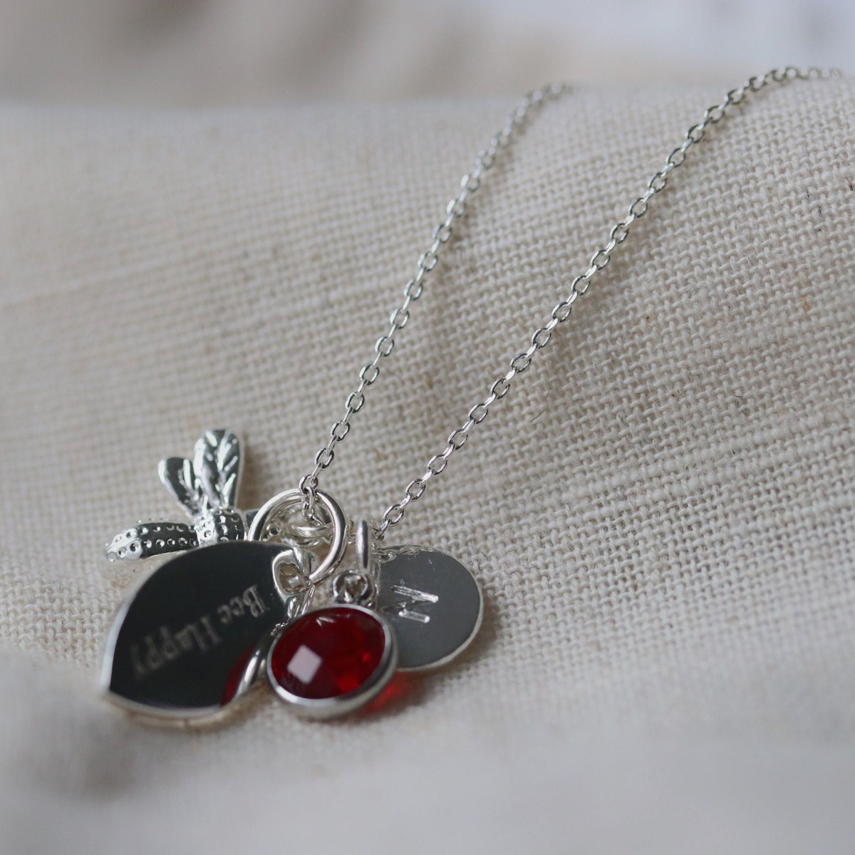 Personalized Birthday Necklace: Silver Wishbone Charm, Birthstone Initial