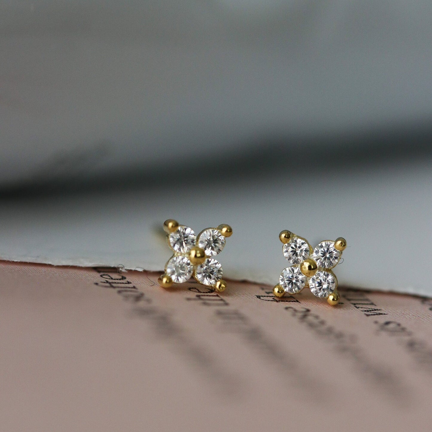 Tiny CZ Pave Earrings, Hydrangea Flower Inspired Studs, Gold and Silver Sparkly Earrings, Dainty Minimalistic Womens Jewellery, Gift for Her