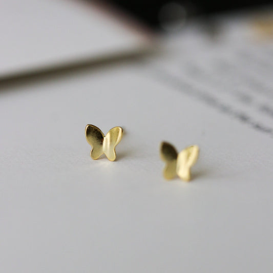 Tiny Metallic Butterfly Earrings, Gold and Silver Studs, Cute Simple Stud Earrings, Dainty Minimalistic Womens Jewellery, Gift for Her