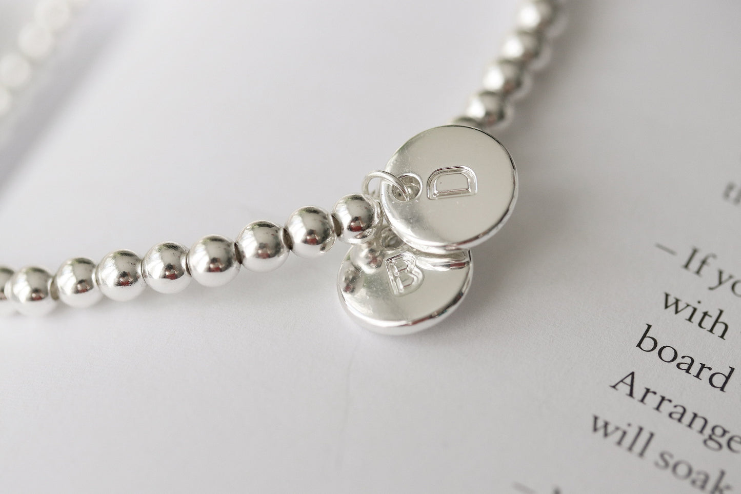Christmas Gift for Her, Silver Beaded Initial Bracelet, Personalised Gift, Secret Santa Gift for Teacher, Silver Stretch Alphabet Bracelet