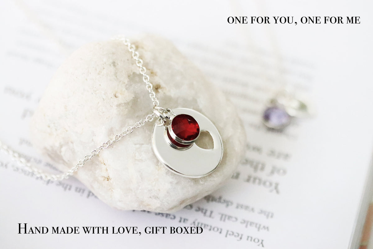 Mother Daughter Necklace Set: Sterling Silver Initial Birthstone Charm