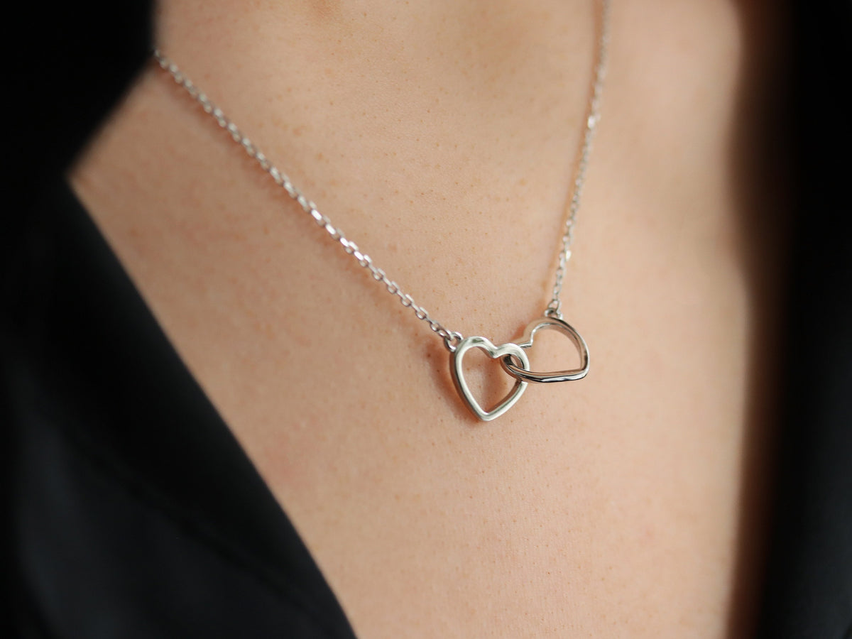 Sterling Silver Big sis & Little sis Necklace, Silver Double Circle Sister Necklace, Gold Interlinked Love Heart Necklace, Birthday Gift