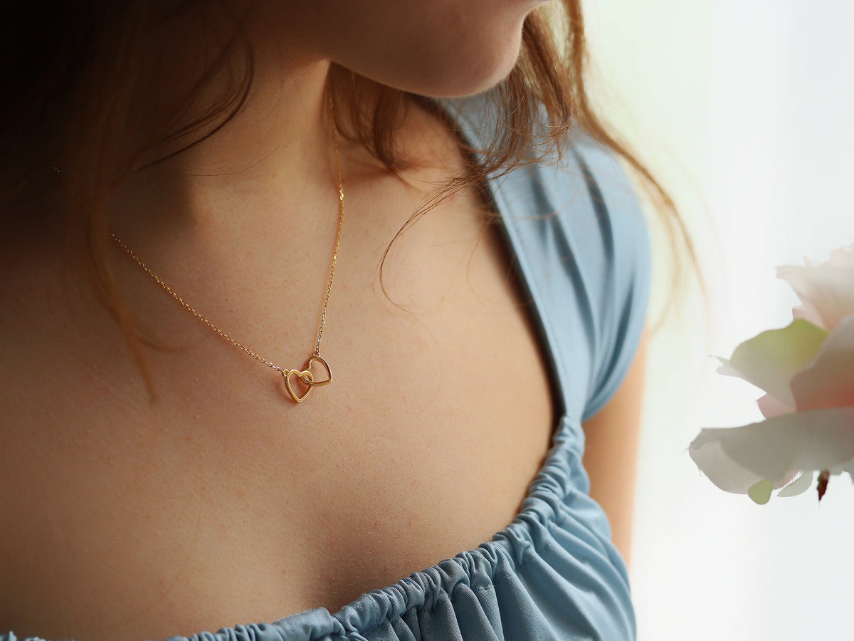 Sterling Silver Big sis & Little sis Necklace, Silver Double Circle Sister Necklace, Gold Interlinked Love Heart Necklace, Birthday Gift