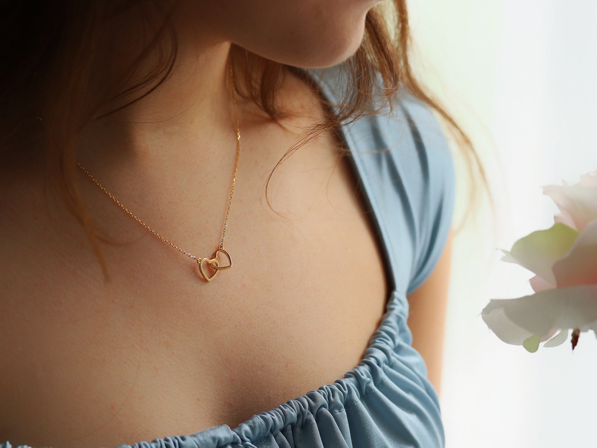 Sterling Silver Big sis & Little sis Necklace, Silver Double Circle Sister Necklace, Gold Interlinked Love Heart Necklace, Birthday Gift