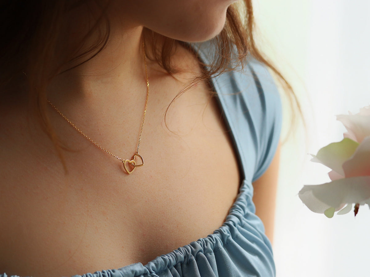 Sterling Silver Big sis & Little sis Necklace, Silver Double Circle Sister Necklace, Gold Interlinked Love Heart Necklace, Birthday Gift