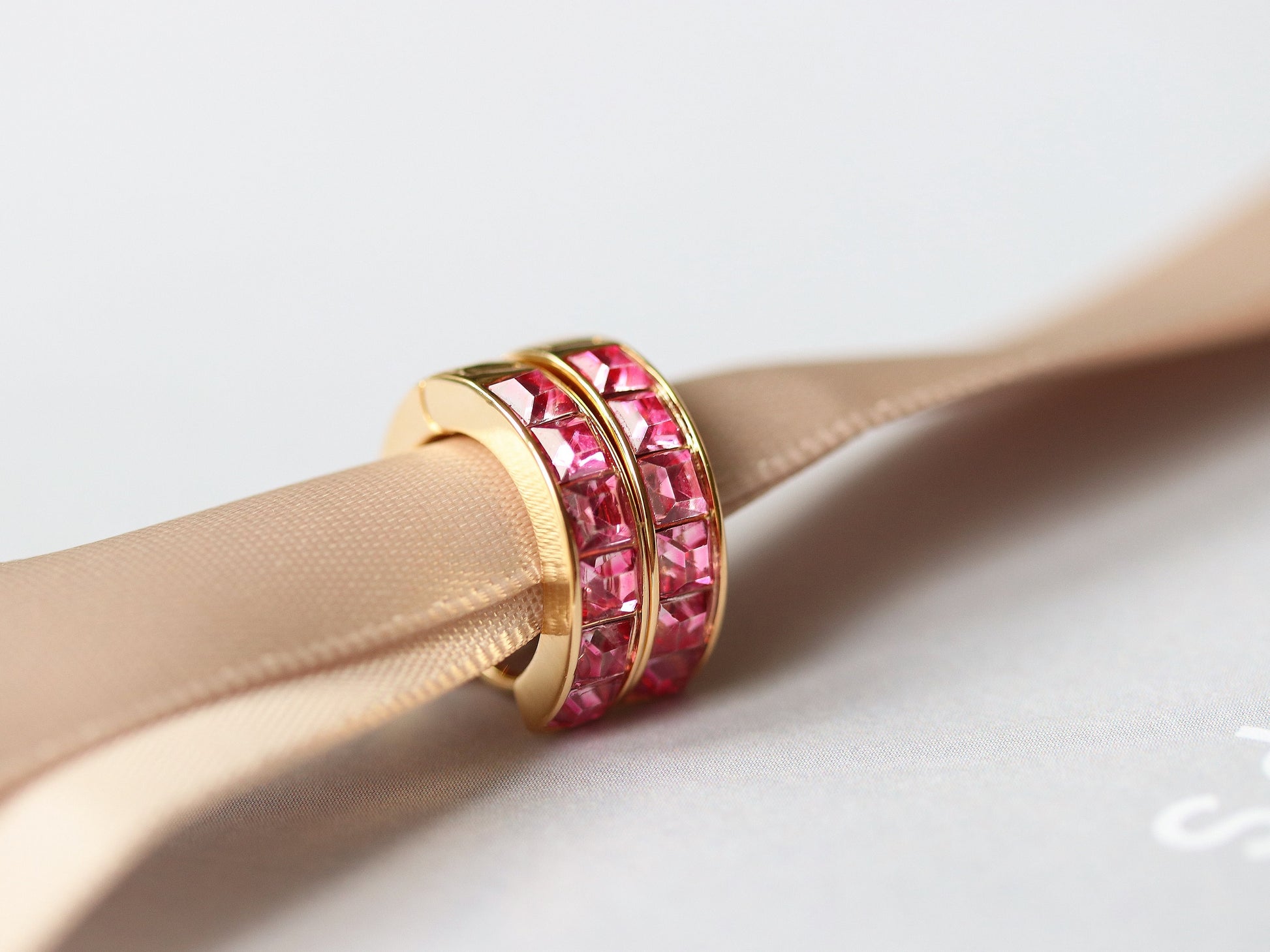 Gold October Birthstone Earrings: Rose Quartz Swarovski Crystal Huggies, Minimalist Jewellery for Woman