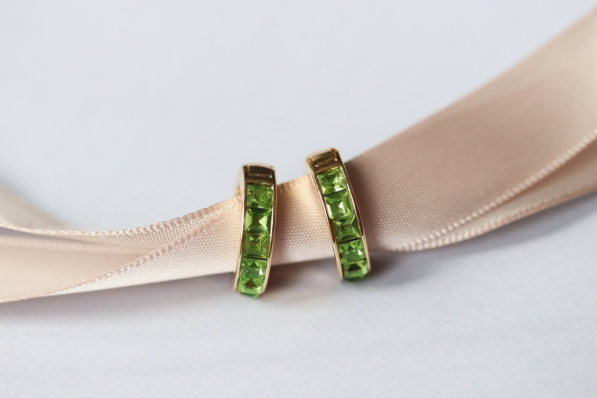 August Birthstone Earrings: Peridot Swarovski Crystal Hoops, 18ct Gold Plated Huggies for Woman