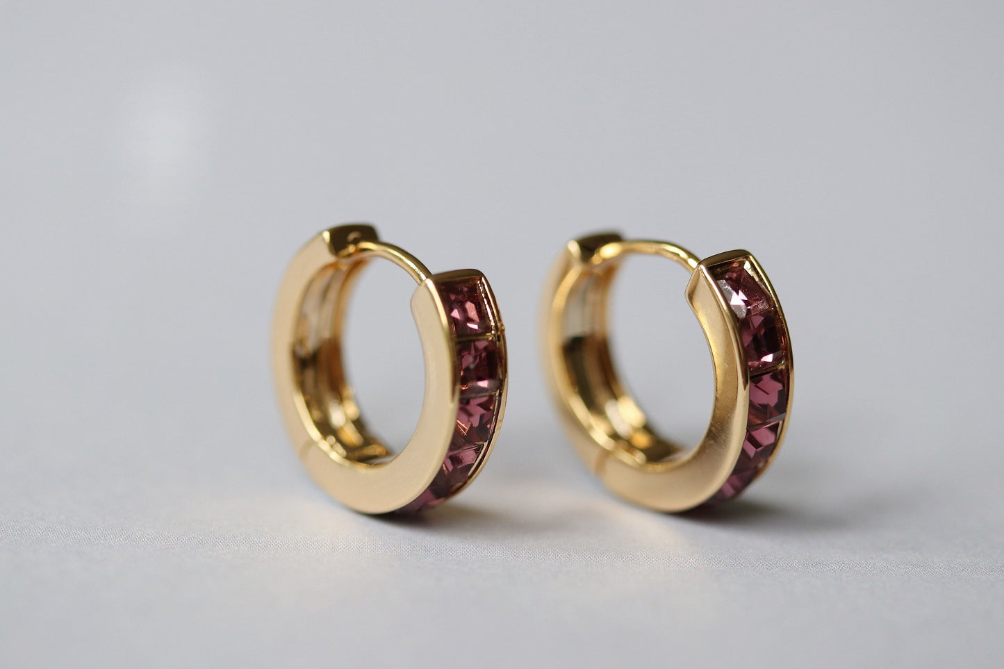 June Birthstone Earrings: Alexandrite CZ Hoop Earrings, Chunky Gold Huggies for Woman