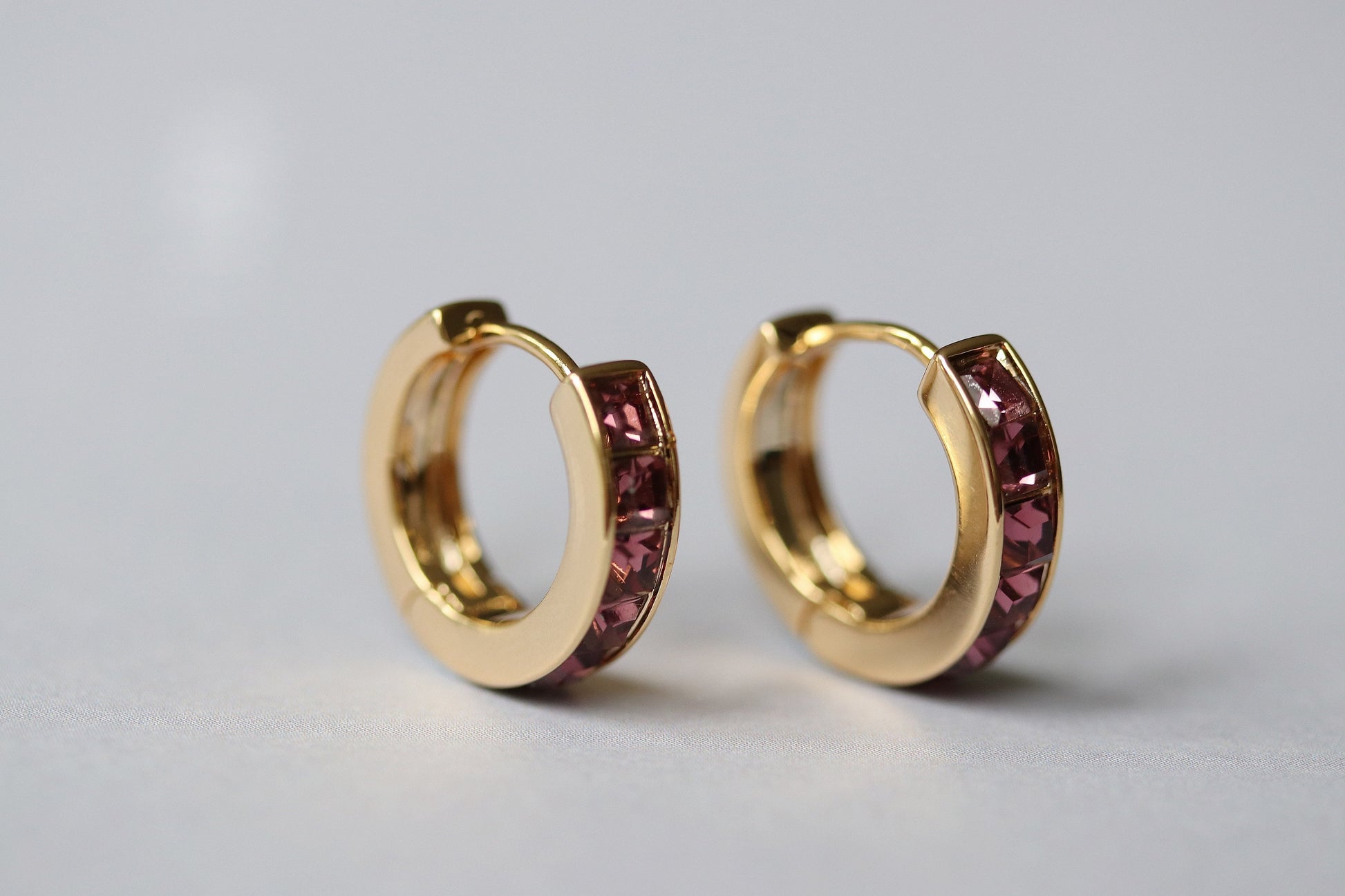 June Birthstone Earrings: Alexandrite CZ Hoop Earrings, Chunky Gold Huggies for Woman