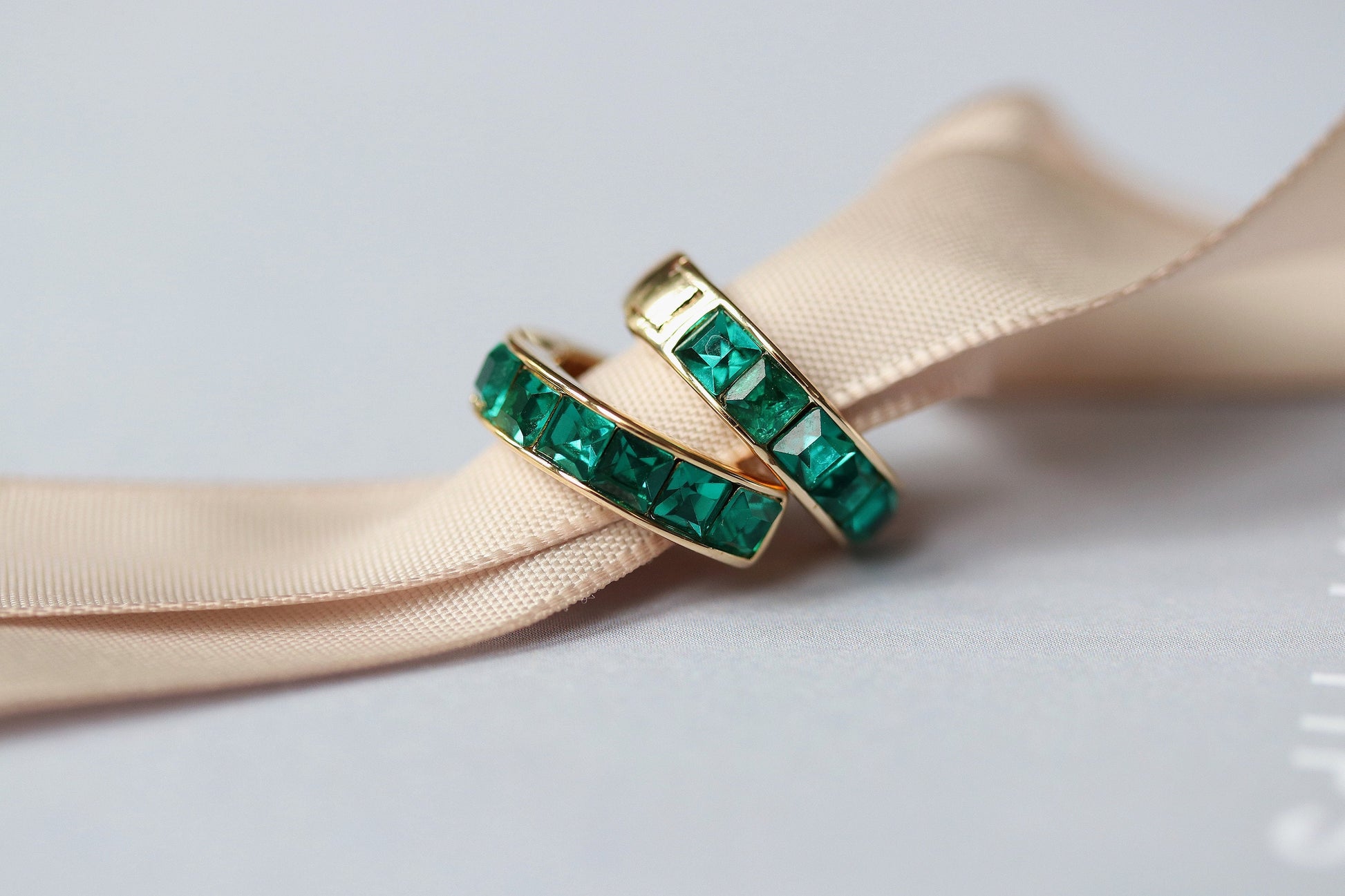 Gold May Birthstone Earrings: Swarovski Emerald Crystal Hoops, Minimalist Huggies for Everyday Wear