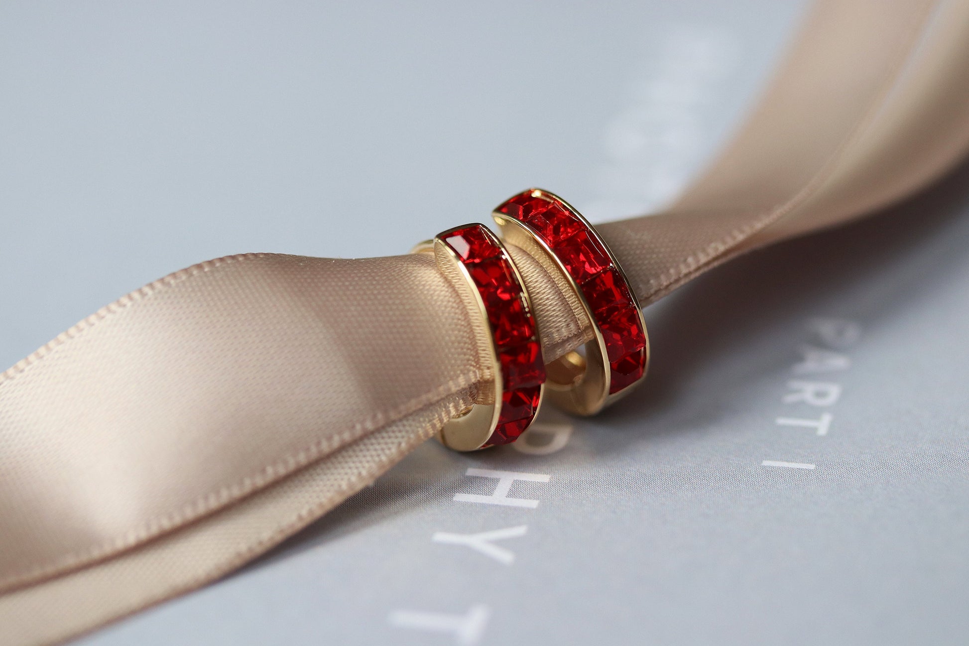 July Birthstone Earrings: Ruby Swarovski Crystal Hoops, 18ct Gold Plated Minimalist Earrings, Birthday Gift Ideas