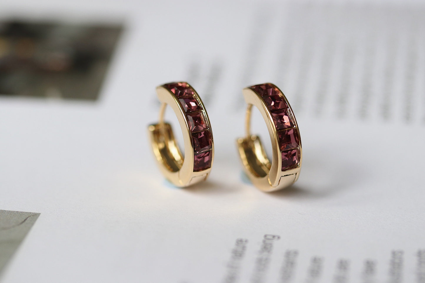 June Birthstone Earrings: Alexandrite CZ Hoop Earrings, Chunky Gold Huggies for Woman