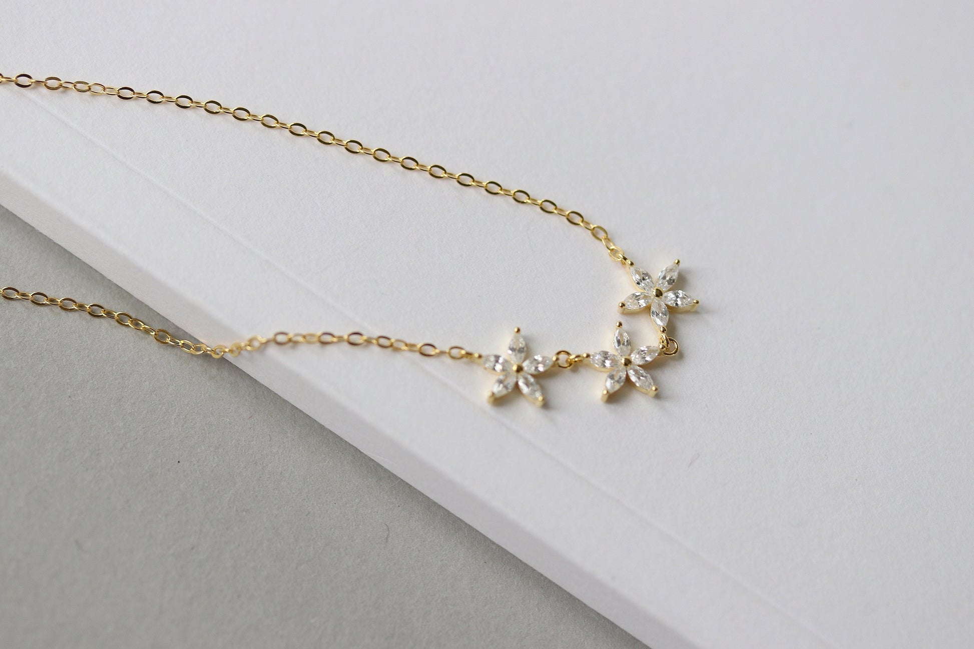 Sweet 30th Birthday Gift, Sterling Silver Gold Flower CZ Crystal Necklace, Thirty Keepsake Pendant with Personalised Name Card