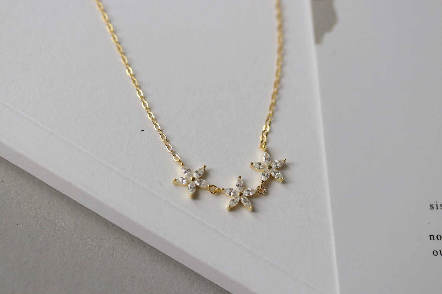 Sweet 30th Birthday Gift, Sterling Silver Gold Flower CZ Crystal Necklace, Thirty Keepsake Pendant with Personalised Name Card