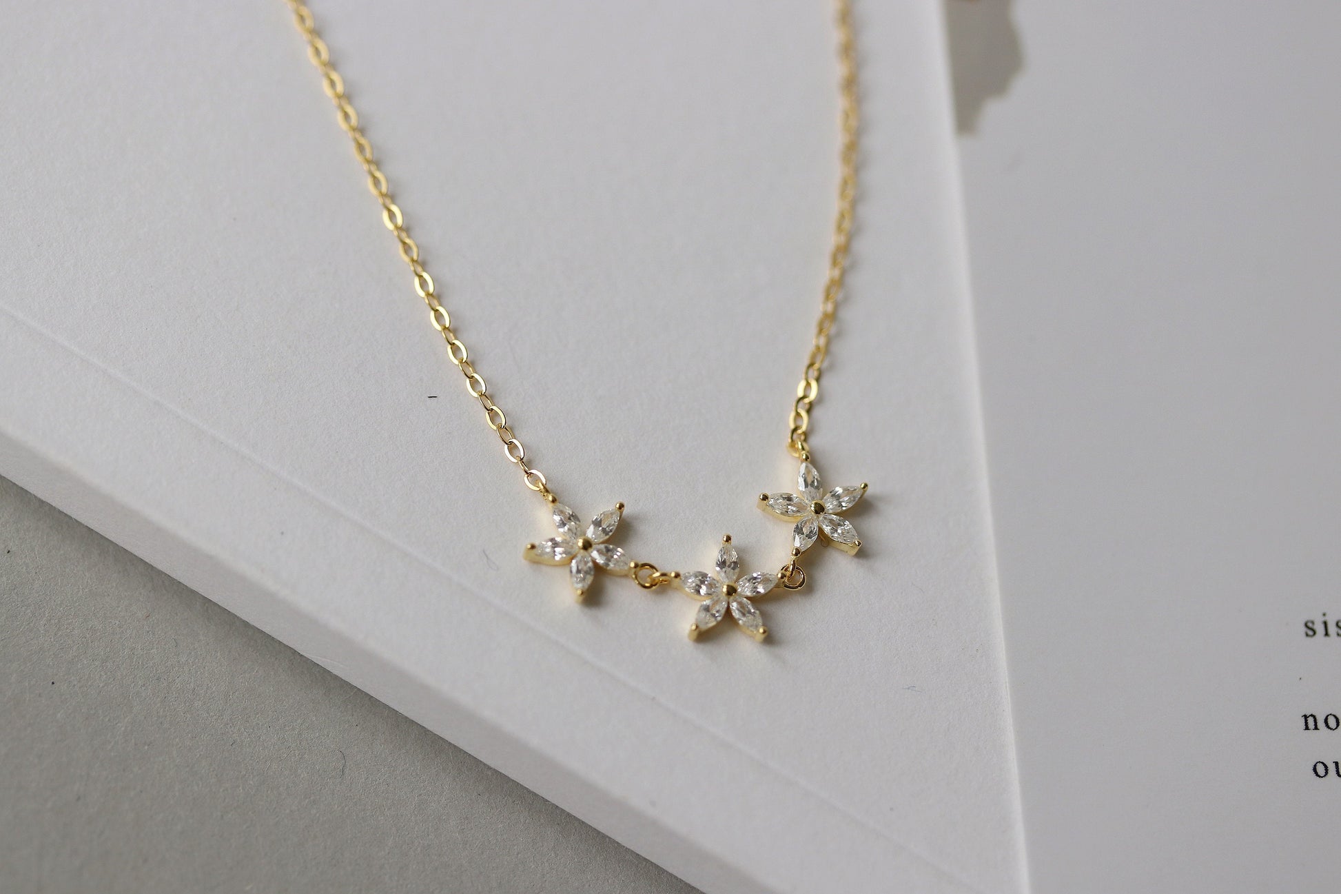 Sweet 30th Birthday Gift, Sterling Silver Gold Flower CZ Crystal Necklace, Thirty Keepsake Pendant with Personalised Name Card
