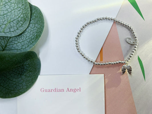 Silver Beads Guardian Angel Kids Bracelet, Silver Woman Elastic beaded Bracelet Size S, Christmas Sentimental Gift For Her,Stocking Fillers