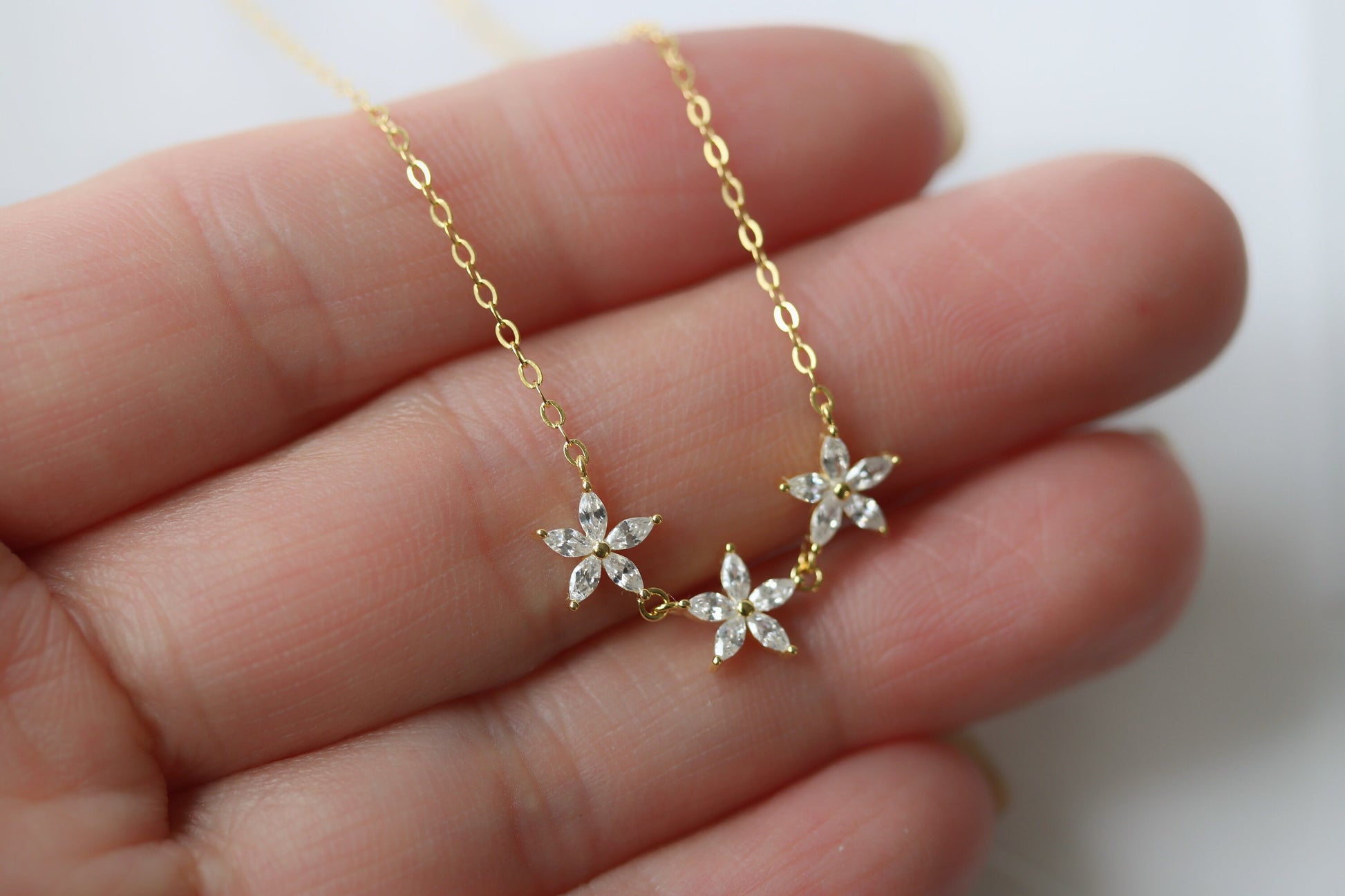 Sweet 30th Birthday Gift, Sterling Silver Gold Flower CZ Crystal Necklace, Thirty Keepsake Pendant with Personalised Name Card