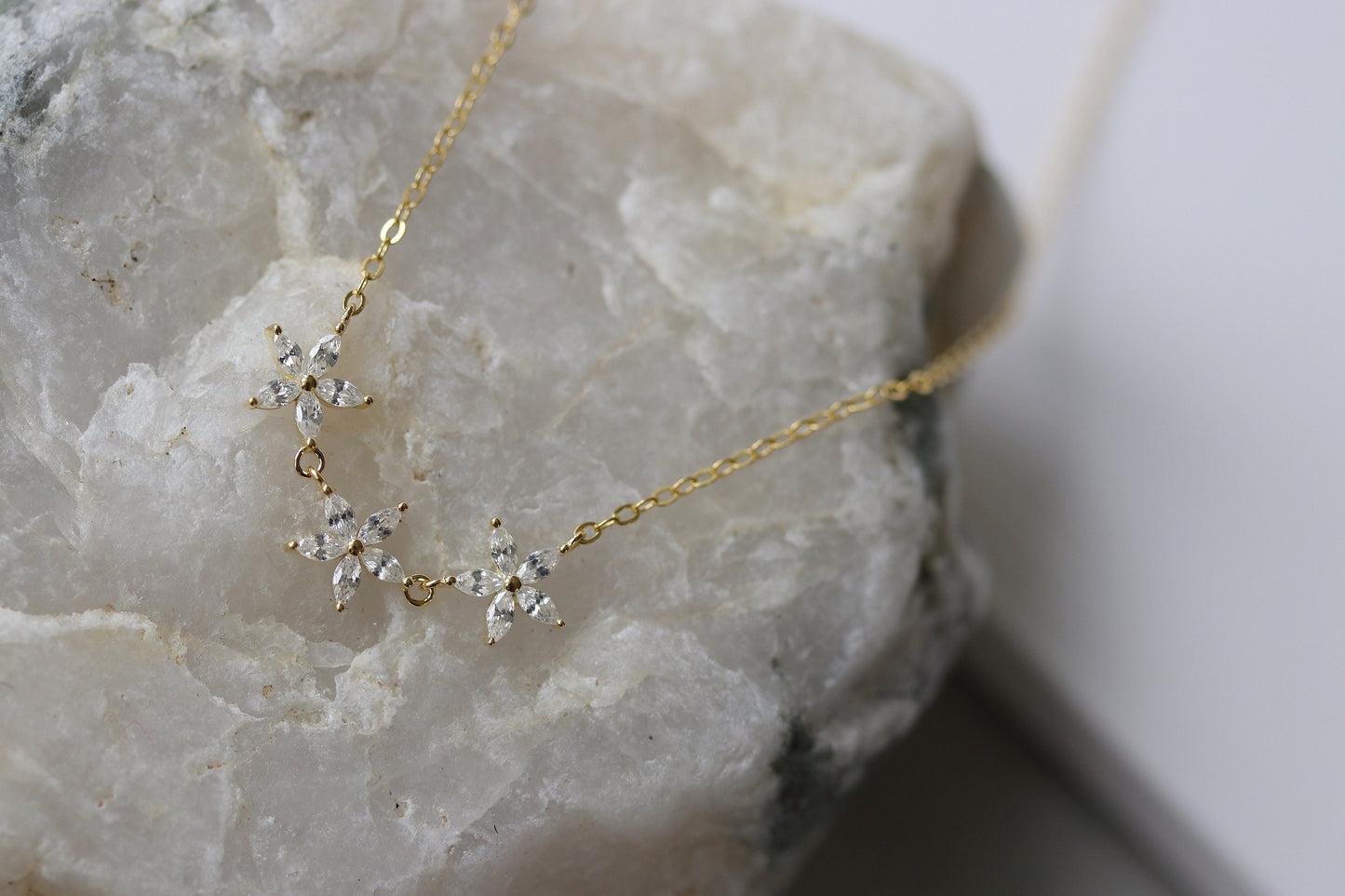 Sweet 30th Birthday Gift, Sterling Silver Gold Flower CZ Crystal Necklace, Thirty Keepsake Pendant with Personalised Name Card