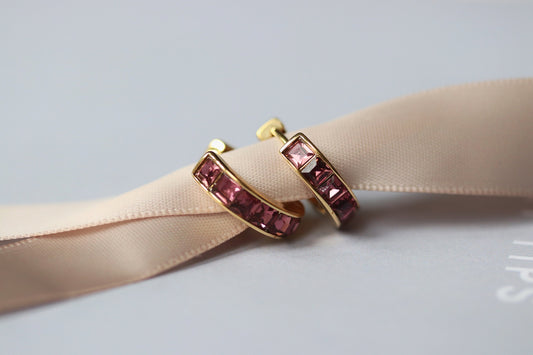 February Birthstone Hoop Earrings, Amethyst CZ Crystal Hoops, Swarovski Crystal Earrings, Gold Huggie Hoops, Christmas Gift for Her/Mum