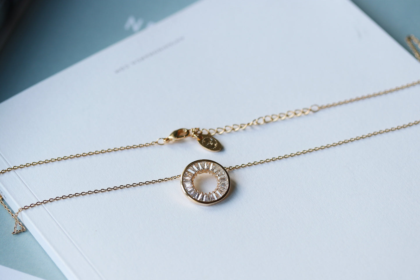 Gold Minimalist CZ Open Circle Necklace – CZ Pave Disc Pendant, Jewelry for Women