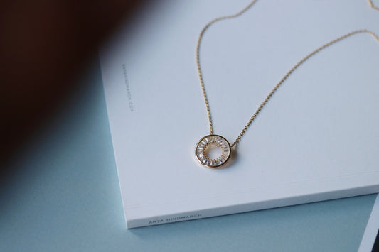 Gold Minimalist CZ Open Circle Necklace – CZ Pave Disc Pendant, Jewelry for Women
