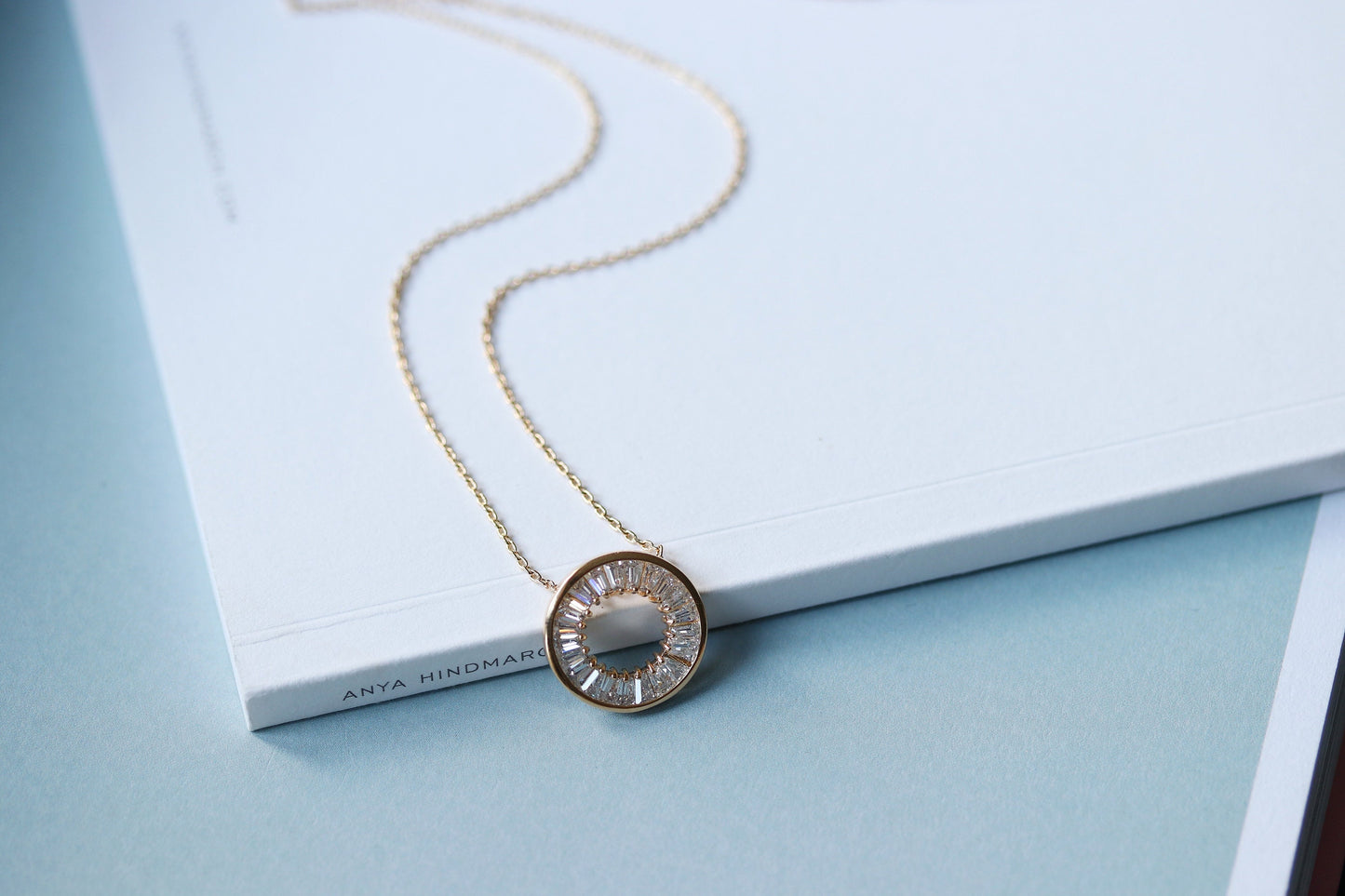 Gold Minimalist CZ Open Circle Necklace – CZ Pave Disc Pendant, Jewelry for Women