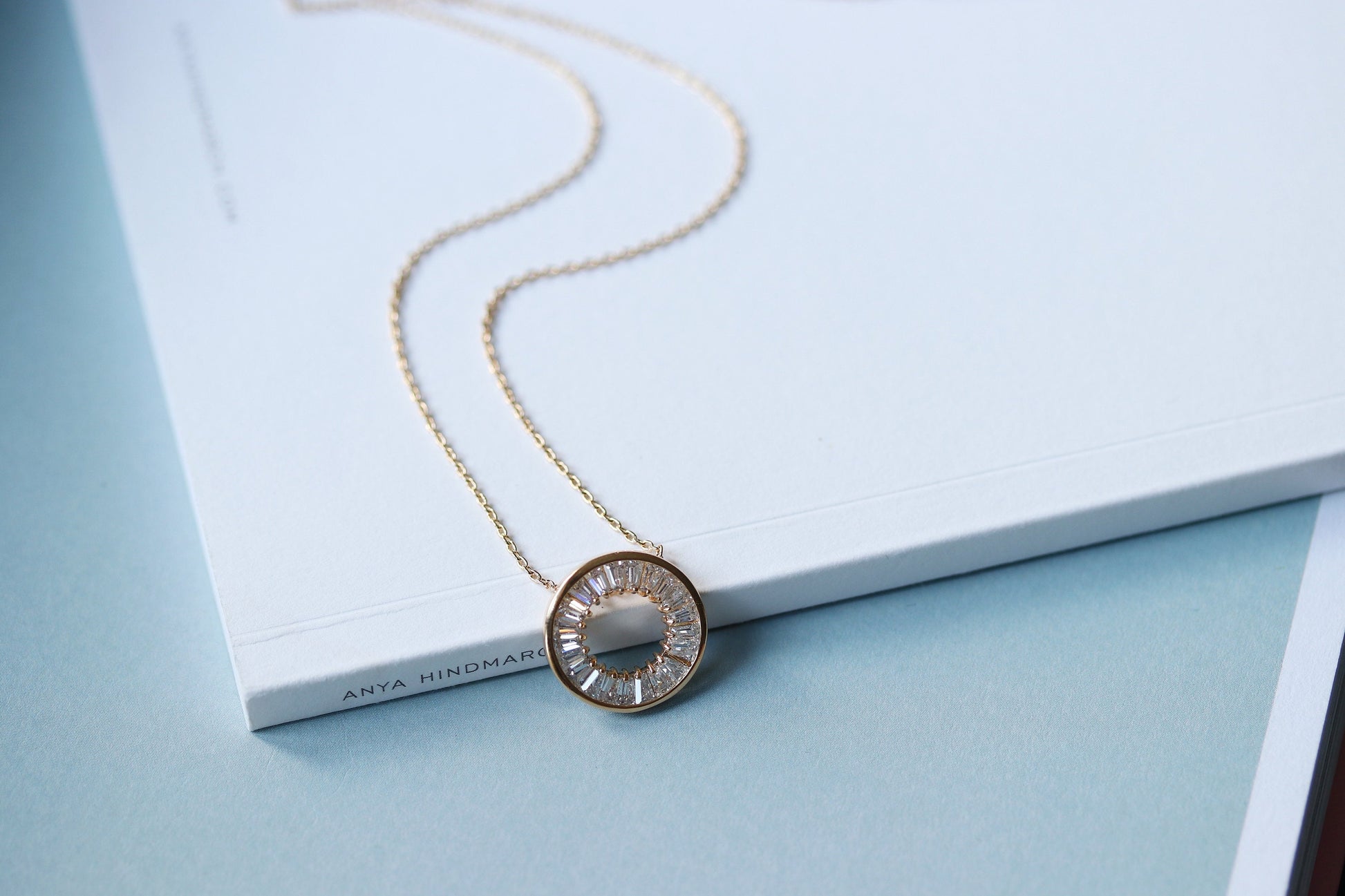 Gold Minimalist CZ Open Circle Necklace – CZ Pave Disc Pendant, Jewelry for Women