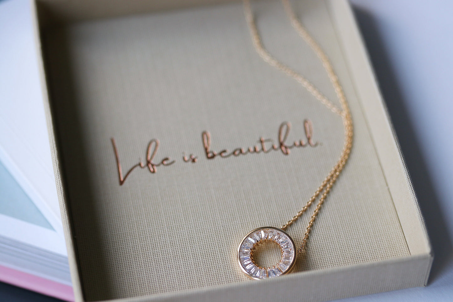 Gold Minimalist CZ Open Circle Necklace – CZ Pave Disc Pendant, Jewelry for Women