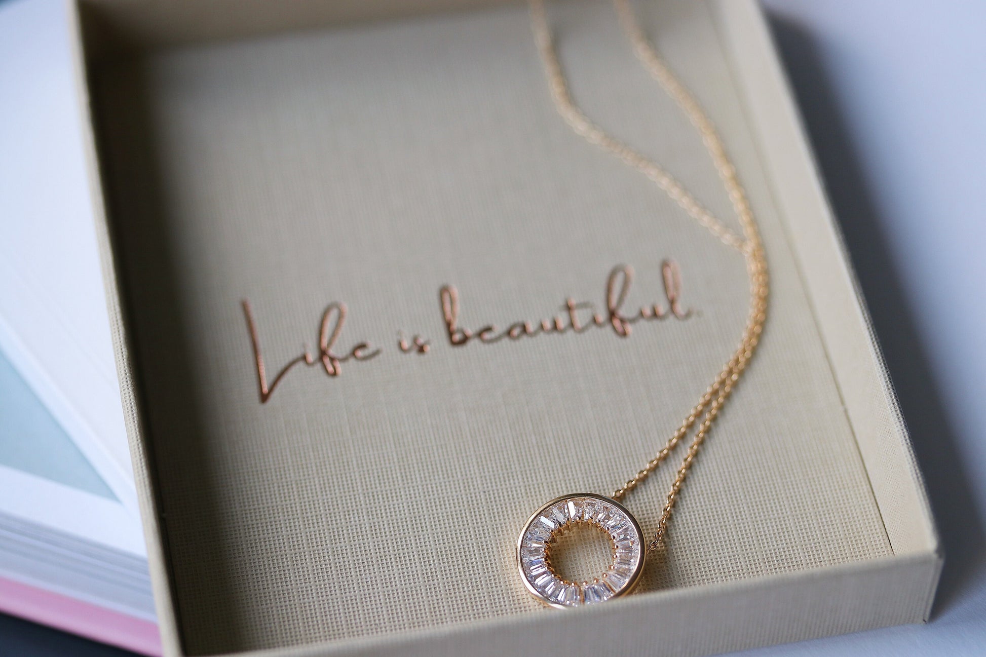 Gold Minimalist CZ Open Circle Necklace – CZ Pave Disc Pendant, Jewelry for Women