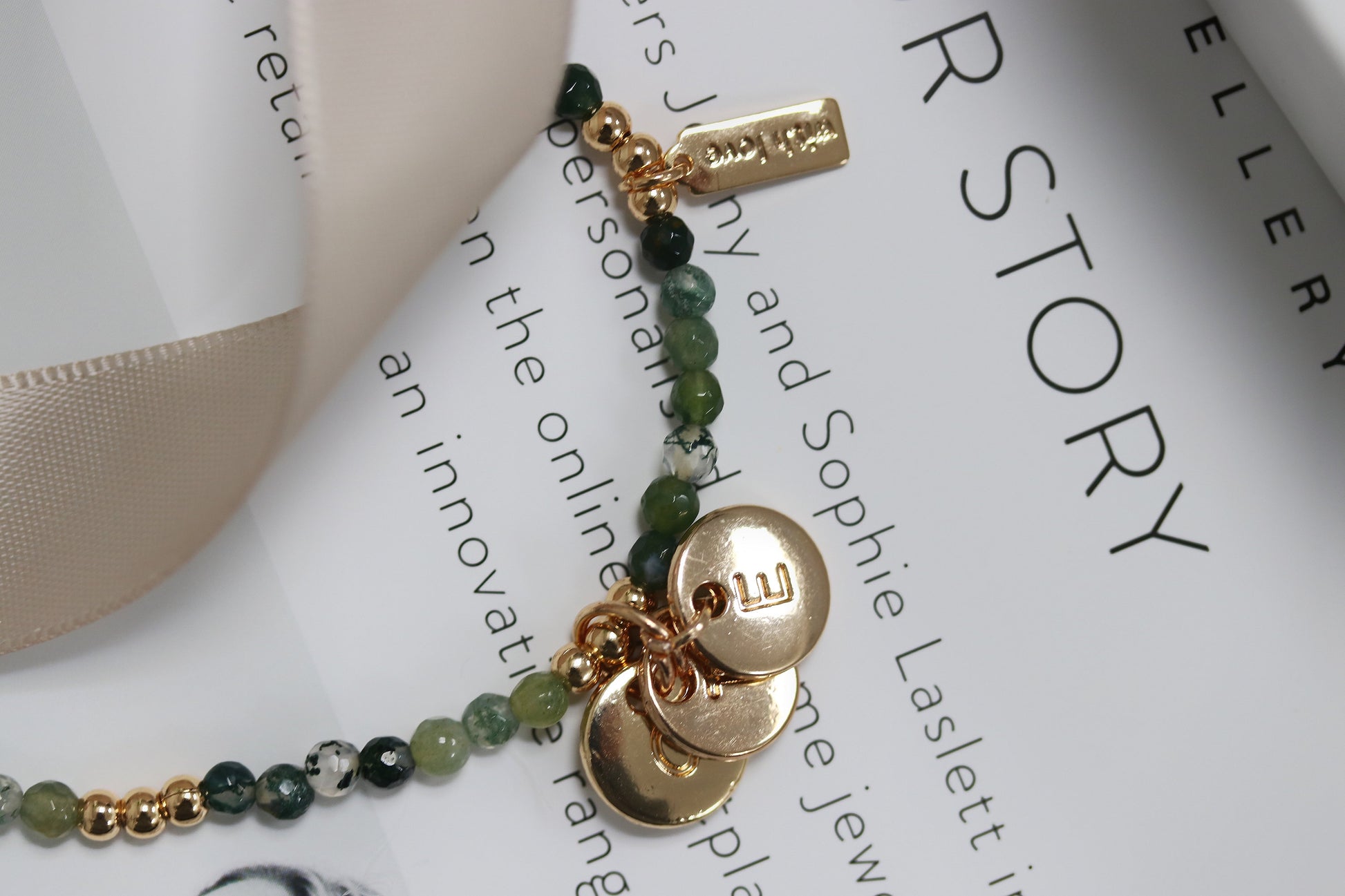 Personalized Name Bracelet for Christmas: Gold Initial Charm, 3mm Emerald Beaded Bangle, Crystal May Birthstone