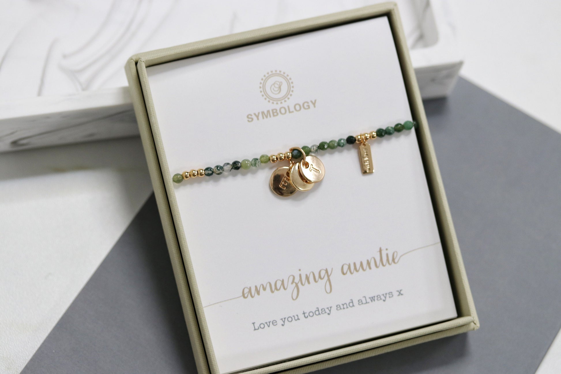 Personalized Name Bracelet for Christmas: Gold Initial Charm, 3mm Emerald Beaded Bangle, Crystal May Birthstone