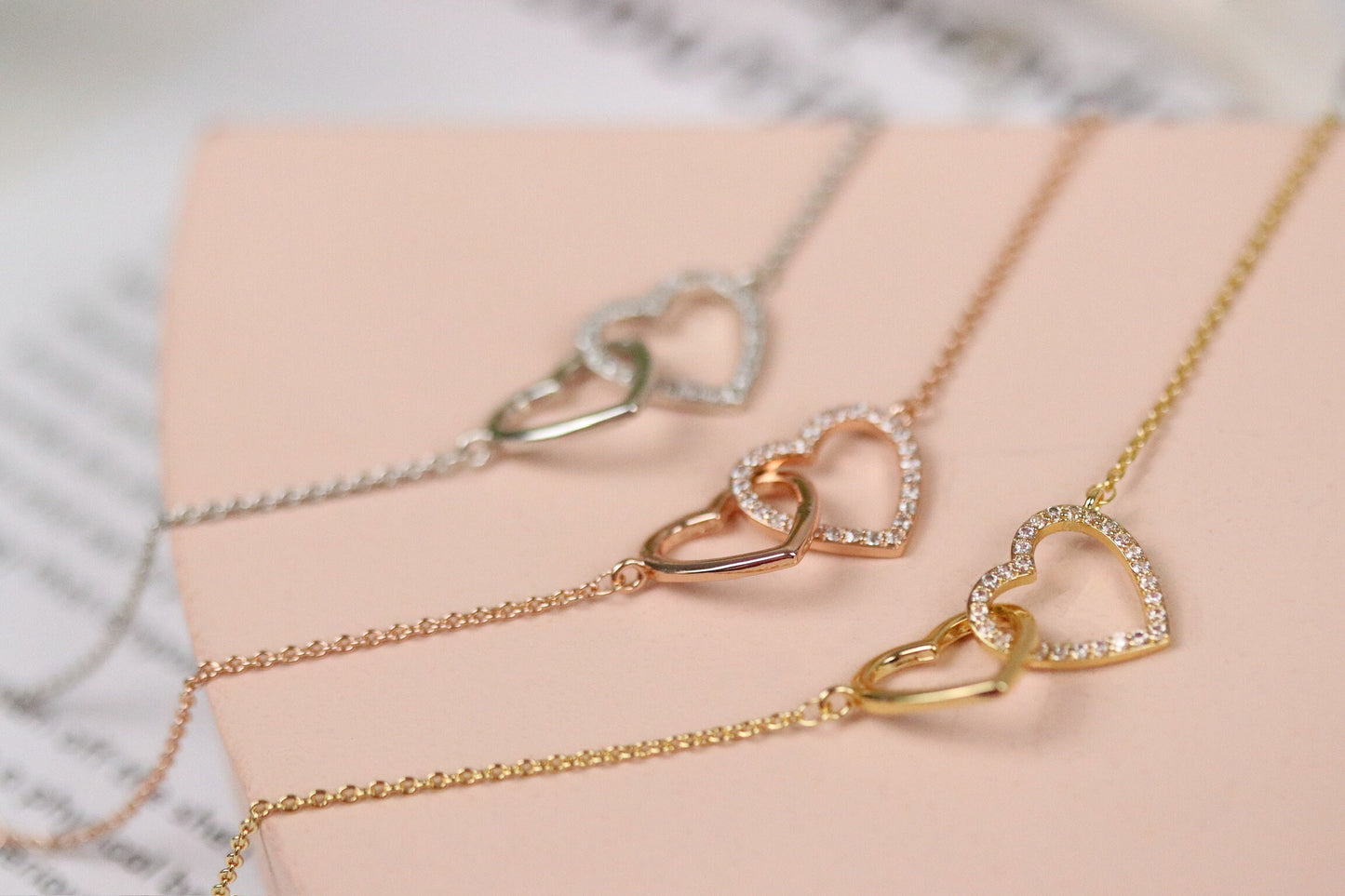 Mother Daughter Interlinking Heart Bracelets in Silver / Rose Gold / Gold, Personalised CZ Crystal Pave Bracelet, Mother's Day Gift for Her