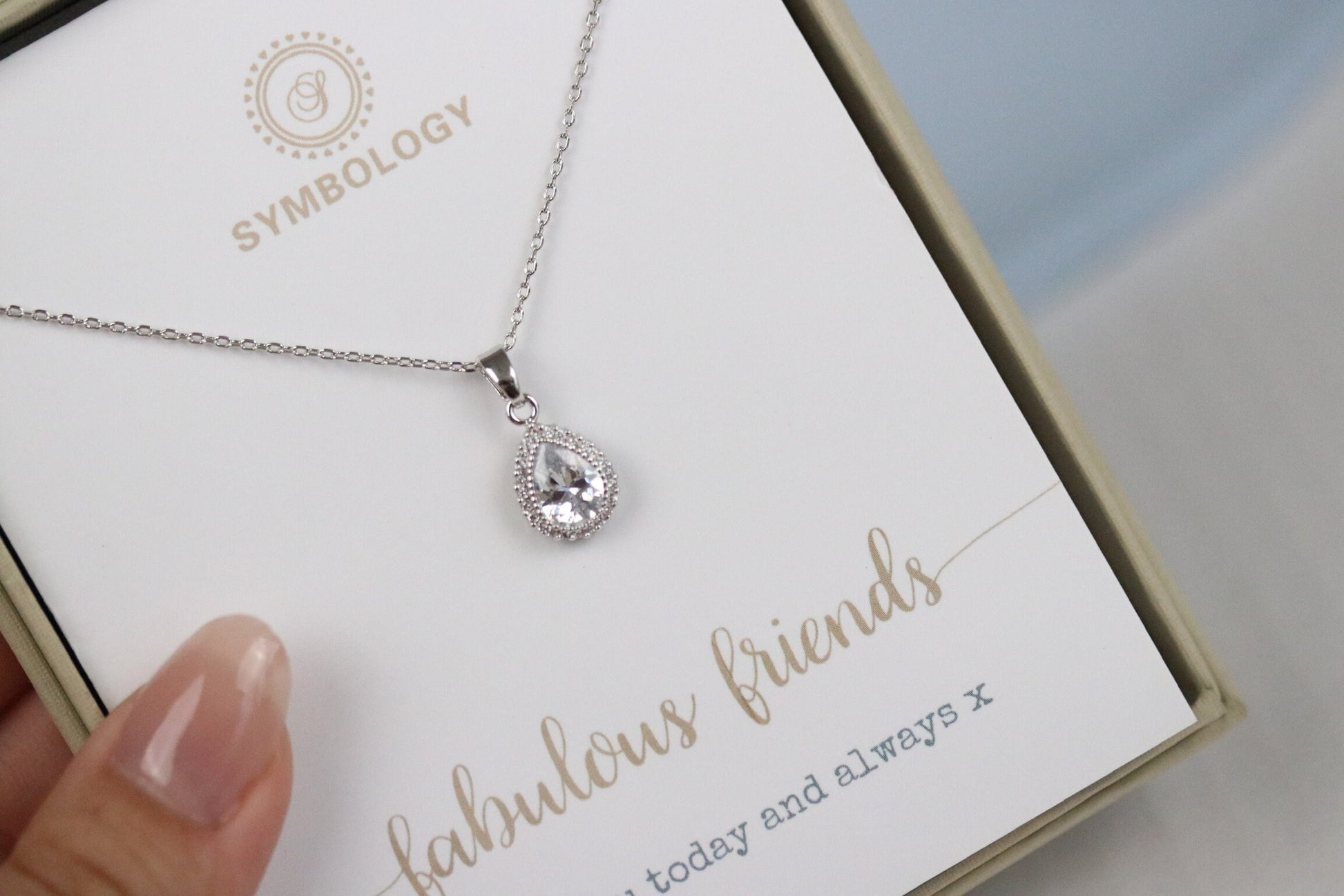 Best Friends Necklace • Silver Teardrop Diamond Necklace SYMBOLOGY • Gold Pear Diamond Necklace • Gold Minimalist Necklace • Gift for Her