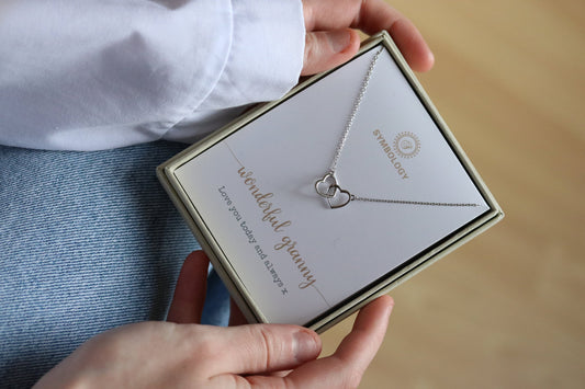 925 Silver Granny Necklace/Sterling Silver Interlinking Love Heart Necklace / Gold Vermeil Floating Necklace / Wedding Gift for Grandmother