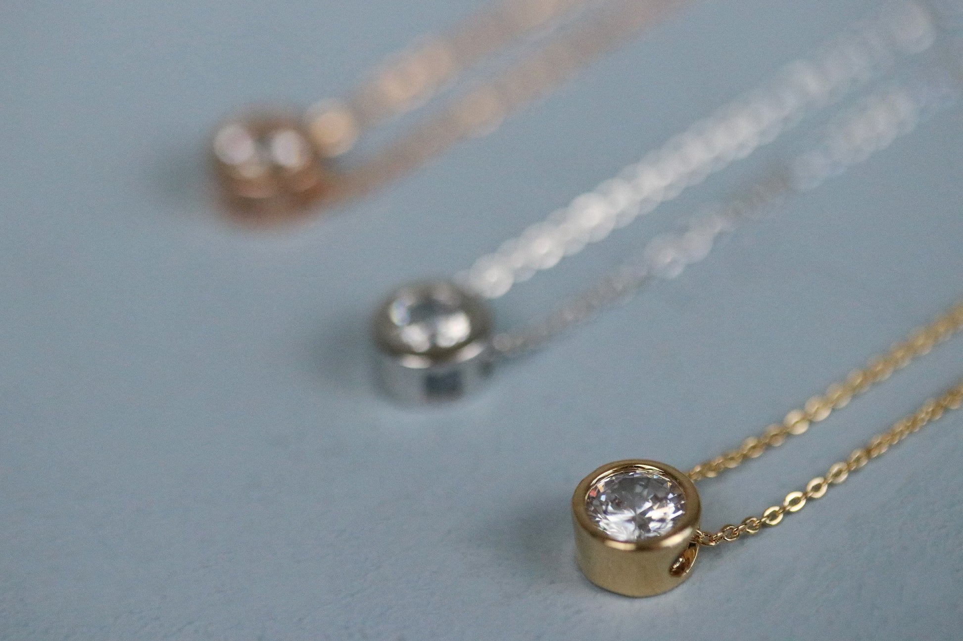 Sister Necklace, Silver CZ Diamond Shape Necklace, 3 Colours Available, Delicate Dainty Semi-precious Bead Round Frame Necklace,Gift for Her