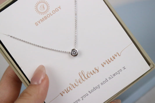 Mum Necklace, Mother Daughter Gift, Silver CZ Diamond Shape Necklace, Delicate Dainty Simple Sparkle Tiny Necklace,Personalised Gift for Her